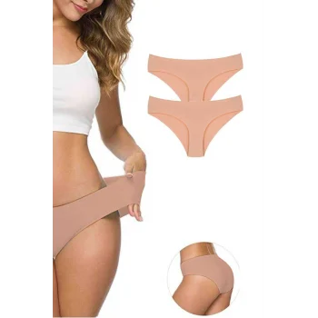 2 Adet Kadın Dikişsiz Lazer Kesim Esnek İz yapmayan Külot Ten