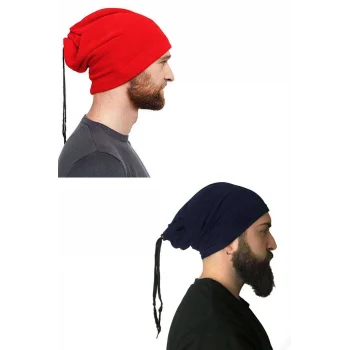 2 Adet Polar İpli Bere ve Boyunluk Kırmızı Lacivert