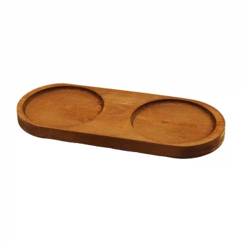 2 Bölmeli - Oval   Koyu Renk=kahverengi  Ahşap Yağdanlık Altlık  27x12.5cm