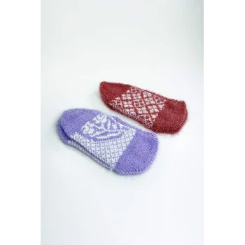 2 Çift El Örgüsü Kışlık Şık Kadın Yün Patik Set 3