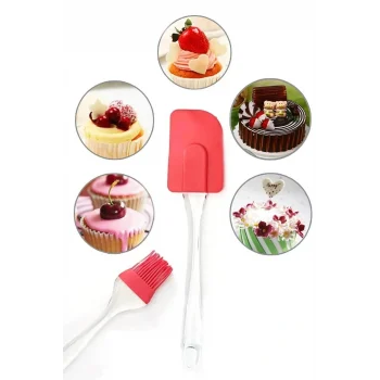 2 Li Set Silikon Pasta - Börek - Poğaça Yağ Fırçası Ve Silikon Spatula Seti