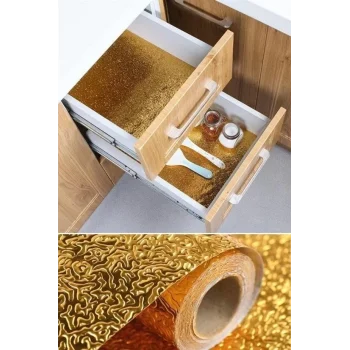2 Metre Kendinden Yapışkanlı Silinebilir Mutfak Tezgah Üstü Sticker Folyo Gold Renk