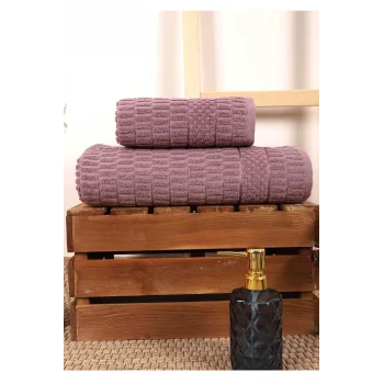 2 Parça Banyo Havlu Takımı &#37;100 Pamuklu Çubuk Desen Mor