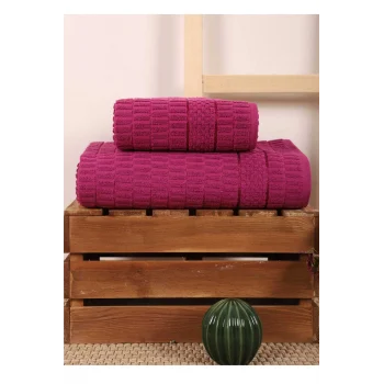 2 Parça Banyo Havlu Takımı &#37;100 Pamuklu Çubuk Desen Vişne