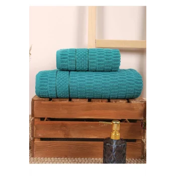 2 Parça Banyo Havlu Takımı &#37;100 Pamuklu Çubuk Desen Yeşil