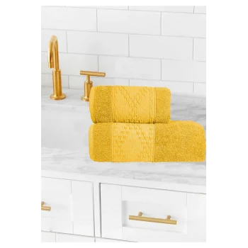 2 Parça Banyo Havlu Takımı &#37;100 Pamuklu Lina Desen Hardal