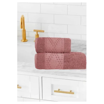 2 Parça Banyo Havlu Takımı &#37;100 Pamuklu Lina Desen Mürdüm