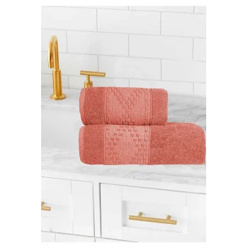 2 Parça Banyo Havlu Takımı &#37;100 Pamuklu Lina Desen Turuncu