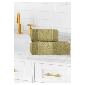 2 Parça Banyo Havlu Takımı &#37;100 Pamuklu Lina Desen Yeşil