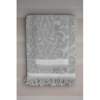 2 Parça Jakarlı Banyo Havlu Takımı &#37;100 Pamuklu 90x150 Cm Arden Gri