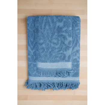 2 Parça Jakarlı Banyo Havlu Takımı &#37;100 Pamuklu 90x150 Cm Arden Mavi