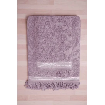 2 Parça Jakarlı Banyo Havlu Takımı &#37;100 Pamuklu 90x150 Cm Arden Mor