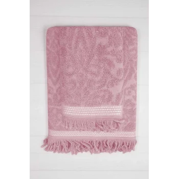 2 Parça Jakarlı Banyo Havlu Takımı &#37;100 Pamuklu 90x150 Cm Arden Pembe