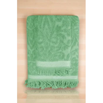 2 Parça Jakarlı Banyo Havlu Takımı &#37;100 Pamuklu 90x150 Cm Arden Yeşil