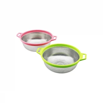 21cm Renkli Plastik Çerçeve - Kulplu Çelik Sepet Metal Süzgeç