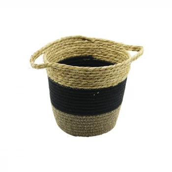 2ın1=ip Örgülü - Hasırçift Kulplu Sepet - Organizer Ç-taban:17cm--ağız:24cm - Y: 22cm