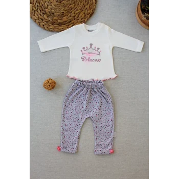 Luz&Pos 3-6 6-9 9-12 Ay Full Star Nakışlı Şapkalı Uzun Kollu Sweat 3lü Erkek Bebek Takımı Ekru