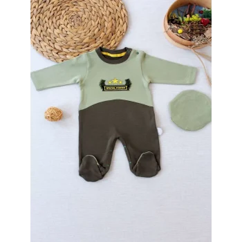 Luz&Pos 3-6 9-12 12-18 Ay Özel Kuvvetler Nakışlı Bere Şapkalı Kız Erkek Bebek Tulumu Yeşil