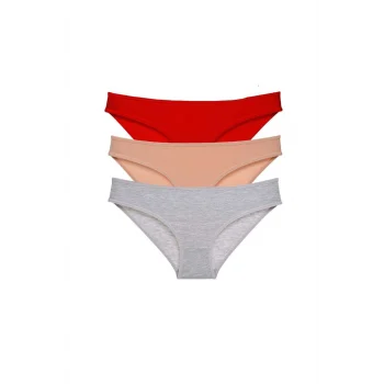 3 adet Eko Set Likralı Kadın Slip Külot Kırmızı Ten Gri