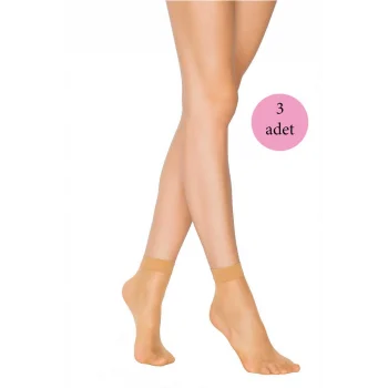 3 Adet Fit 15 Soket Ince Parlak Kısa Çorap Ten