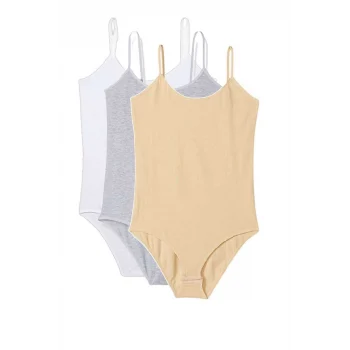 3 Adet İp Askılı Kadın Çıtçıtlı Body Beyaz Gri Ten