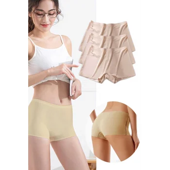 3 Adet Kadın Dikişsiz Görünmez İz Yapmaz Mini Şort Boxer Ten