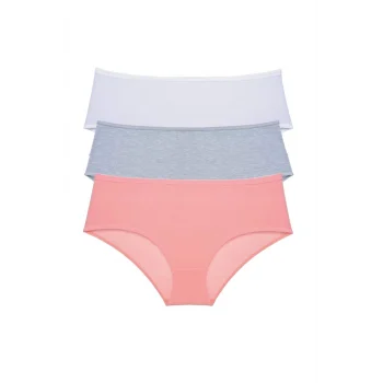 3 Adet Kadın Yüksek Bel Bato Külot Beyaz Gri Pudra