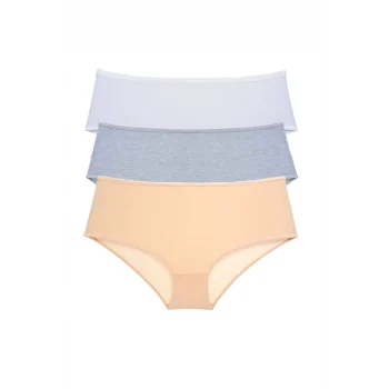 3 Adet Kadın Yüksek Bel Bato Külot Beyaz Gri Ten