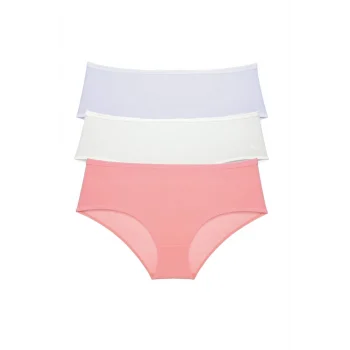 3 Adet Kadın Yüksek Bel Bato Külot Beyaz Krem Pudra