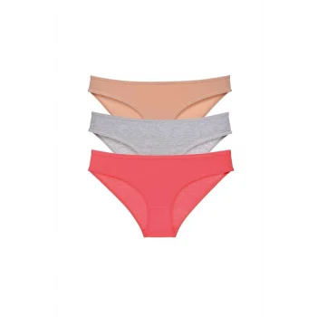 3 adet Süper Eko Set Likralı Kadın Slip Külot Ten Gri Fuşya