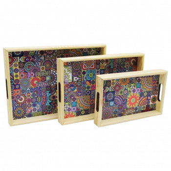 3 Boy Ahşap Tepsi Desenli Zemin 16x26 - 21x31 - 24x34cm