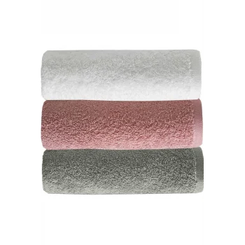 3 lü Düz Renk El Yüz Havlu Seti &#37;100 Pamuklu 50x90 Cm Gri-Gül-Beyaz