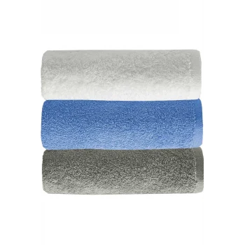 3 lü Düz Renk El Yüz Havlu Seti &#37;100 Pamuklu 50x90 Cm Gri-Mavi-Beyaz