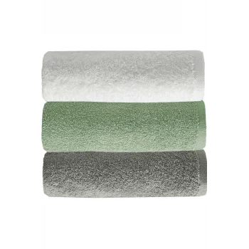 3 lü Düz Renk El Yüz Havlu Seti &#37;100 Pamuklu 50x90 Cm Gri-Yeşil-Beyaz