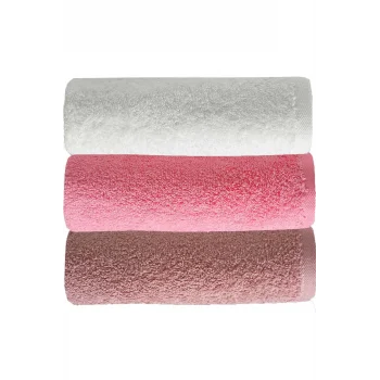 3 lü Düz Renk El Yüz Havlu Seti &#37;100 Pamuklu 50x90 Cm Gül-Pembe-Beyaz