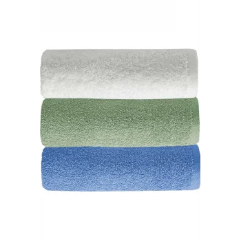 3 lü Düz Renk El Yüz Havlu Seti &#37;100 Pamuklu 50x90 Cm Mavi-Yeşil-Beyaz