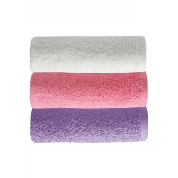 3 lü Düz Renk El Yüz Havlu Seti &#37;100 Pamuklu 50x90 Cm Mor-Pembe-Beyaz