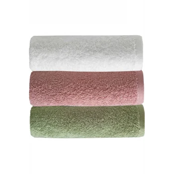 3 lü Düz Renk El Yüz Havlu Seti &#37;100 Pamuklu 50x90 Cm Yeşil Gül Beyaz