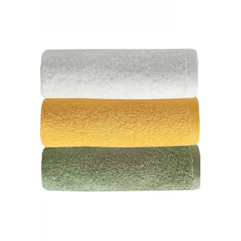 3 lü Düz Renk El Yüz Havlu Seti &#37;100 Pamuklu 50x90 Cm Yeşil Sarı Beyaz