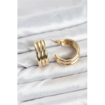 3lü Görünüm 316L Çelik Gold Renk Kadın Küpe