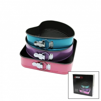 3 Parça  Set Metal Kek Kalıp Kelepçeli Kalp - Kare - Yuvarlak