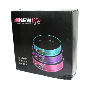 3 Parça  Yuvarlak - Renkli Kelepçeli Metal Kek Kalıp 24-26-28cm