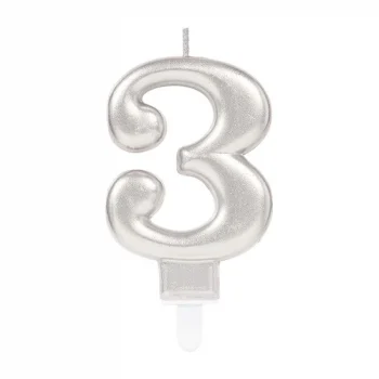 3 Rakam Mum Gümüş Renk