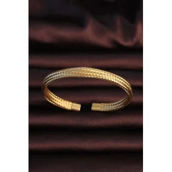 316L Çelik Altın Renk Hasır Görünüm Erkek Bileklik