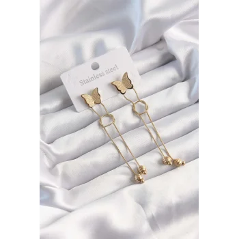 316l Çelik Altın Renk Sallantılı Düğüm Model Kelebek Küpe