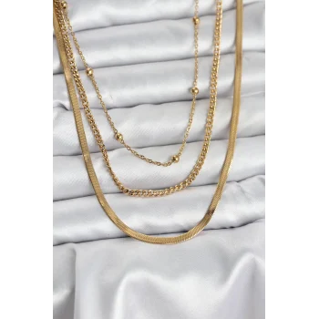 316L Çelik Gold Renk 3lü Kadın Kolye