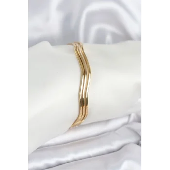 316L Çelik Gold Renk 65 mm Ajda Zikzak Model 3lü Kadın Bileklik