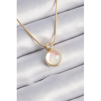 316l Çelik Gold Renk Beyaz Sedefli Vintage Kadın Kolye