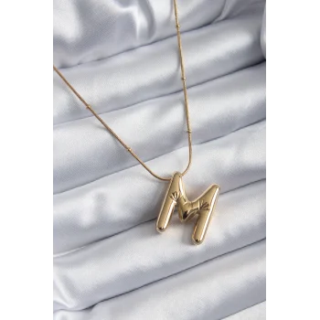316l Çelik Gold Renk Bubble m Harf Model Kadın Kolye
