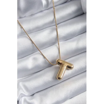 316l Çelik Gold Renk Bubble t Harf Model Kadın Kolye